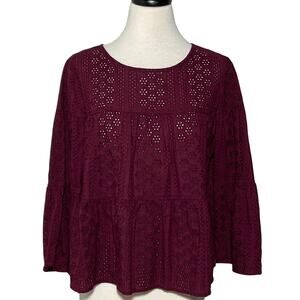 Madewell SZ M Eyelet Pattern Blouse Top